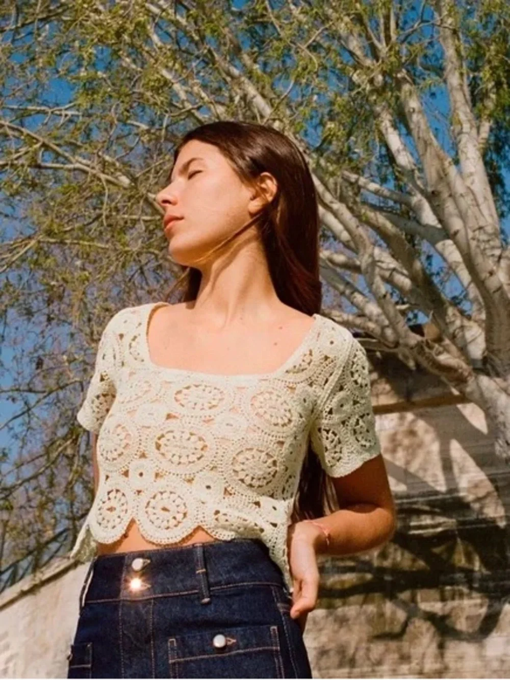 🤍 Zara Bohemian Embroidered Coastal Cowgirl Cottagecore Crochet Crop Top Size S - Picture 11 of 12